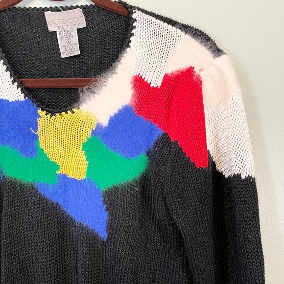 VTG Lauren Cole Color Block Angora Wool Blend Knit Pullover Sweater Small Petite - Picture 7 of 10